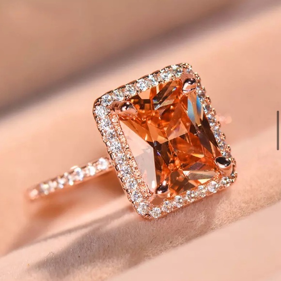 New 925 Sterling Silver Champagne Rose Gold Ring - Picture 3 of 7